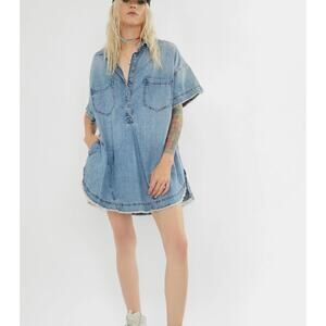 We The Free Light Blue Denim Midi Shirt Dress